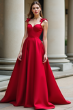 Red Ball Gown Satin Sweetheart Long Prom Dress with Bows