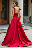 Red Ball Gown Satin Sweetheart Long Prom Dress with Bows