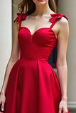 Red Ball Gown Satin Sweetheart Long Prom Dress with Bows