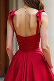 Red Ball Gown Satin Sweetheart Long Prom Dress with Bows