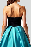 Black Peacock Blue A Line Sweetheart Keyhole Long Prom Dress