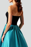 Black Peacock Blue A Line Sweetheart Keyhole Long Prom Dress