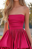 Strapless Fuchsia A Line Tiered High-Low Prom Dress