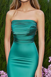 Sheath Green Strapless Ruched Long Prom Dress with Slit