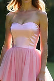 Princess Pink Strapless Sweetheart Tiered A Line Long Prom Dress