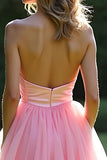 Princess Pink Strapless Sweetheart Tiered A Line Long Prom Dress