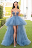 Grey Blue Ball Gown Sweetheart Tulle High-Low Prom Dress