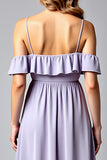 Lilac Cold Shoulder A Line Ruffled Long Formal Dress