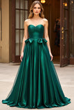 Dark Green Long Ball Gown Sweetheart Prom Dress with Bows