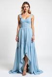 Sky Blue Sweetheart Chiffon A Line High-Low Bridesmaid Dress