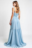 Sky Blue Sweetheart Chiffon A Line High-Low Bridesmaid Dress