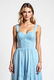 Sky Blue Sweetheart Chiffon A Line High-Low Bridesmaid Dress