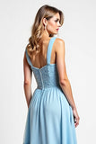 Sky Blue Sweetheart Chiffon A Line High-Low Bridesmaid Dress