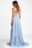 Spaghetti Straps Sky Blue Chiffon Long Bridesmaid Dress