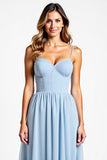 Spaghetti Straps Sky Blue Chiffon Long Bridesmaid Dress