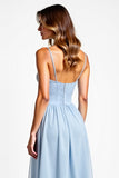 Spaghetti Straps Sky Blue Chiffon Long Bridesmaid Dress