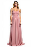 Dusty Rose A Line Long Bridesmaid Dress with Bow