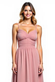 Dusty Rose A Line Long Bridesmaid Dress with Bow