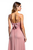 Dusty Rose A Line Long Bridesmaid Dress with Bow