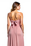 Dusty Rose A Line Long Bridesmaid Dress with Bow