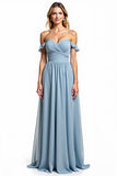 Dusty Blue Sweetheart Chiffon Long A Line Bridesmaid Dress