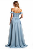 Dusty Blue Sweetheart Chiffon Long A Line Bridesmaid Dress