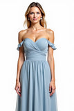 Dusty Blue Sweetheart Chiffon Long A Line Bridesmaid Dress