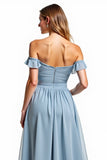 Dusty Blue Sweetheart Chiffon Long A Line Bridesmaid Dress