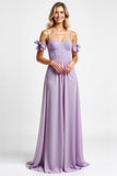 Purple Chiffon Long Spaghetti Straps A Line Bridesmaid Dress