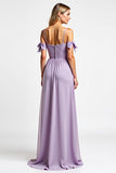 Purple Chiffon Long Spaghetti Straps A Line Bridesmaid Dress