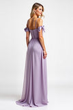 Purple Chiffon Long Spaghetti Straps A Line Bridesmaid Dress