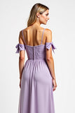 Purple Chiffon Long Spaghetti Straps A Line Bridesmaid Dress