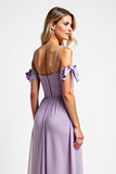 Purple Chiffon Long Spaghetti Straps A Line Bridesmaid Dress