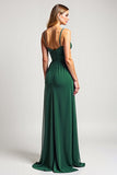 A Line Dark Green V-Neck Chiffon Long Bridesmaid Dress with Slit