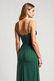 A Line Dark Green V-Neck Chiffon Long Bridesmaid Dress with Slit