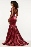 Mermaid Corset Burgundy Velvet Long Prom Dress with Slit