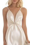 Ivory Satin Sheath V-Neck Short Graduation Dress