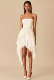 White Chiffon Strapless Asymmetrical A Line Graduation Dress