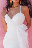 White Chiffon Bodycon Mini Graduation Dress with Ruffles