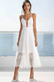 White A Line Satin Maxi Graduation Dress with Lace