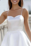 Simple White Satin Spaghetti Straps Mini Graduation Dress