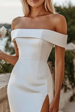 White Satin Mermaid Maxi Engagement Dress with Slit