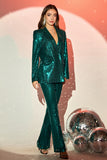 Glitter Green Notched Lapel Sequins Fitted Women Suits