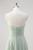 Matcha Strapless Ruched A-Line Chiffon Bridesmaid Dress