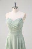 Matcha Strapless Ruched A-Line Chiffon Bridesmaid Dress