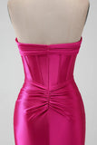 Fuchsia Bodycon Sweetheart Satin Corset Short Prom Dress