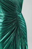 Dark Green Metallic One Shoulder Mermaid Asymmetircal Cocktail Dress with Ruffles