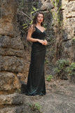 V-Neck Mermaid V Neck Green Velvet Long Formal Dress