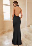 Mermaid Halter Blush Long Bridesmaid Dress with Backless