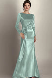 Elegant Satin Mermaid Black Mother of the Bride Dress with Sash